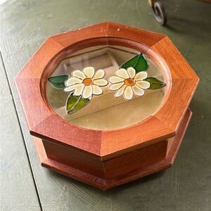 Wooden Jewelry Box with Floral Design